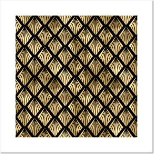 Palm Fans in Black and Gold Vintage Faux Foil Art Deco Vintage Foil Pattern Posters and Art